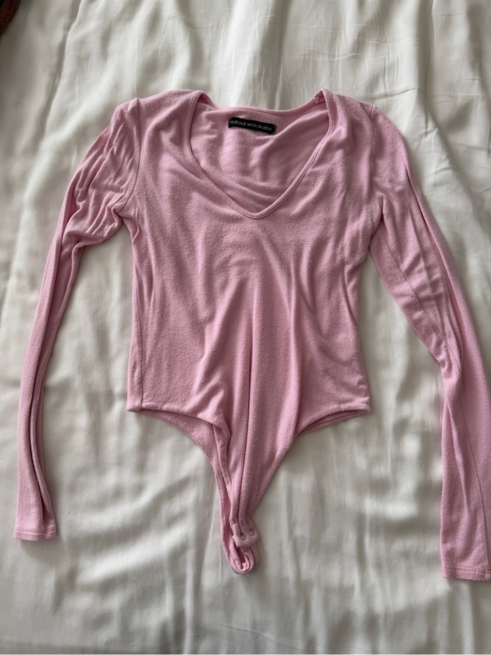 naked wardrobe Pink Long-Sleeve V-Neck Bodysuit
